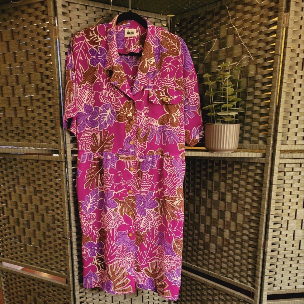 VTG Leslie Fay purple, fushia, & green dress. Size 16